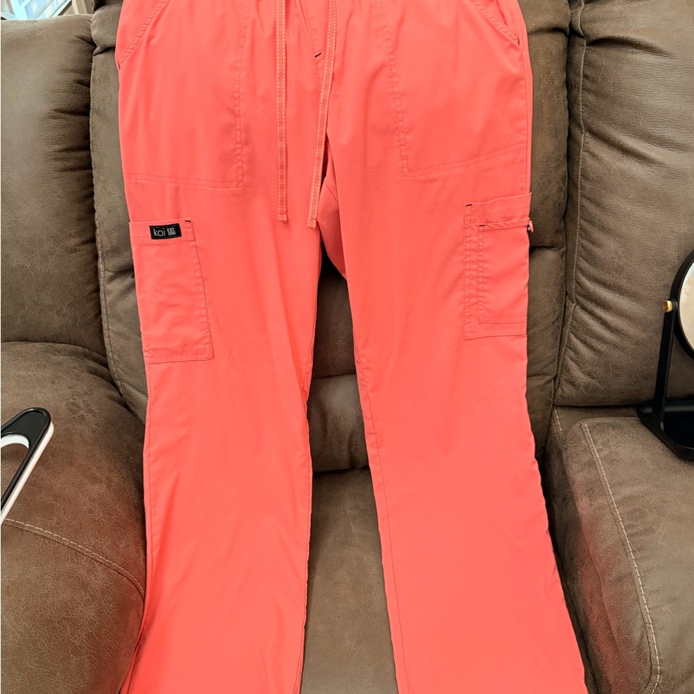 Koi Coral Scrub Pants with Navy Accents